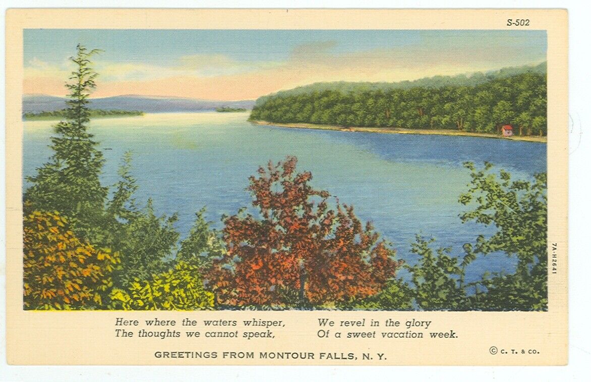 MONTOUR FALLS, NEW YORK-GREETINGS-HERE WHERE THE WATERS-LINEN-#S502--(NY-M)