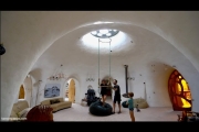 Underground dome house of the family who led geese to fly home