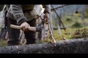 Bushcraft trip – natural shelter, drying meat, no sleeping bag, all night fire, homemade axe etc.