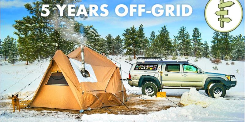 EXTREME Off-Grid Living in a 4 Season Tent & Tiny Truck Camper