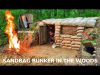 Solo Overnight Building a Sandbag Shelter In the Woods and Fried Bacon and Cheese Kielbasa